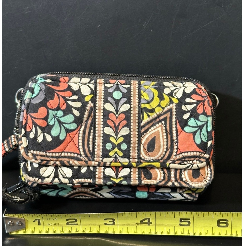 Vera Bradley All In One Crossbody Wallet Provencal Paisley Quilted‎ Cotton Black - Picture 3 of 7